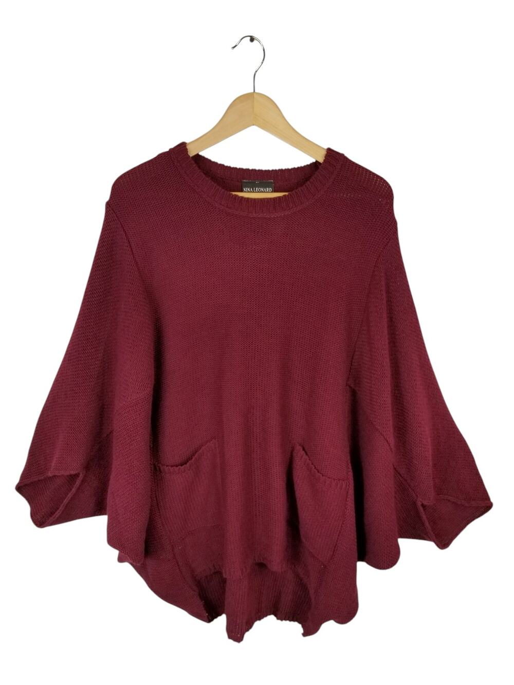 Nina Leonard Women's Burgundy Boxy Cut Knit Dolman Sleeve Sweater  Women's XL